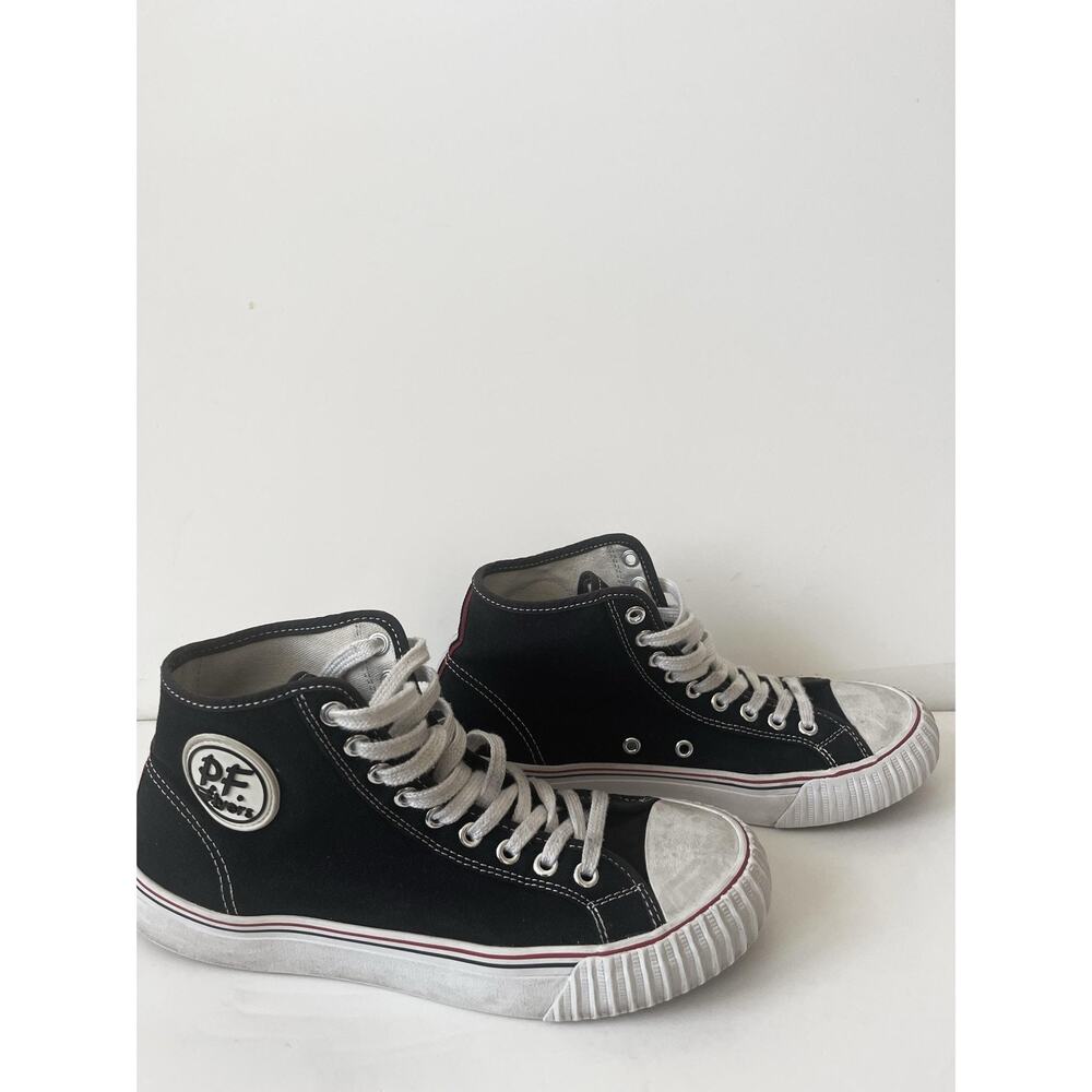 PF Flyers Sneakers Women Sz 9.5 Black Canvas High Top Casual Shoes MC2001BL